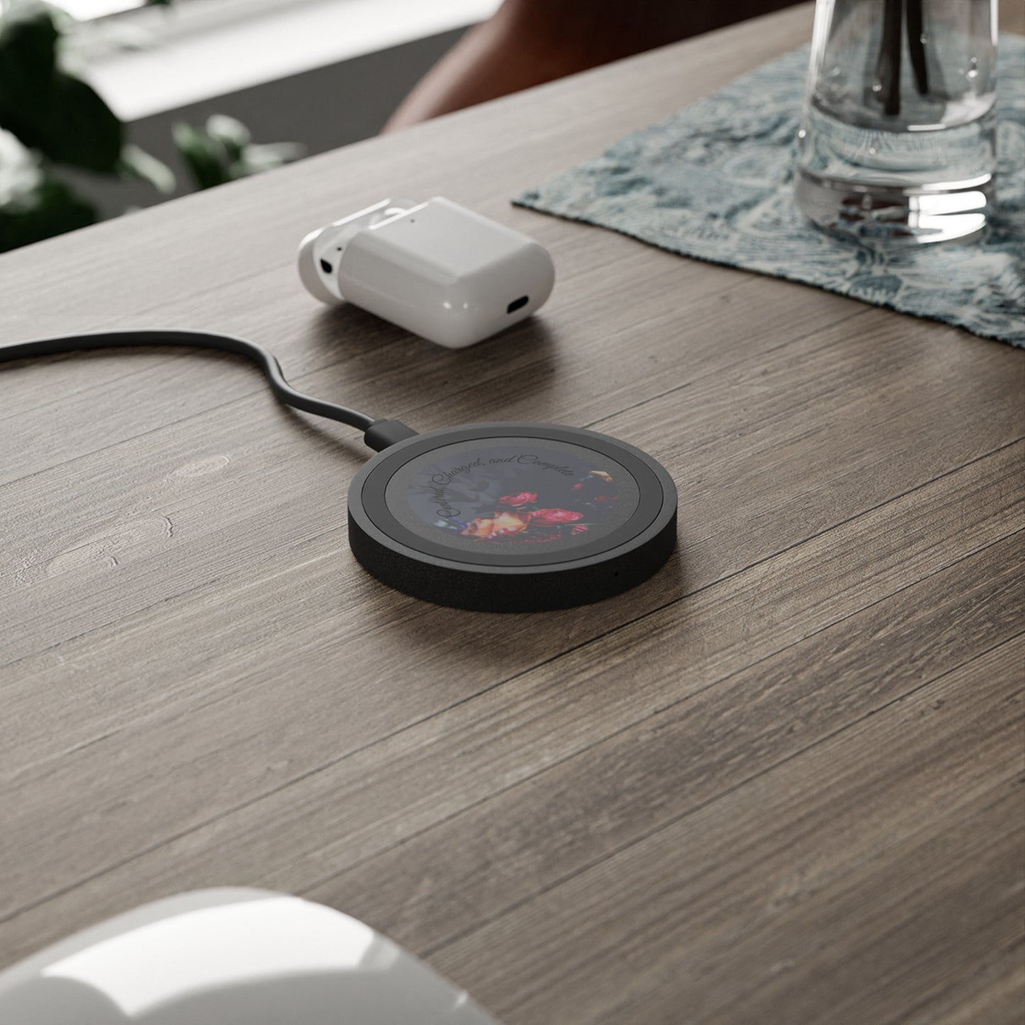 “Centered. Charged. Complete.” Wireless Charging Pad – Minimalist Engraved Tech Accessory for Daily Balance & Style