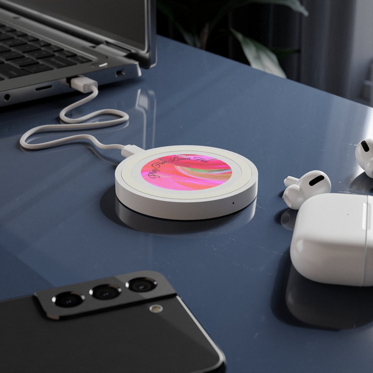 Wireless Charging Pad – “Plug-Free. Limit-Free.” | Minimalist Qi Charger, Inspirational Tech Gift, Sleek Desk & Home Office Accessory
