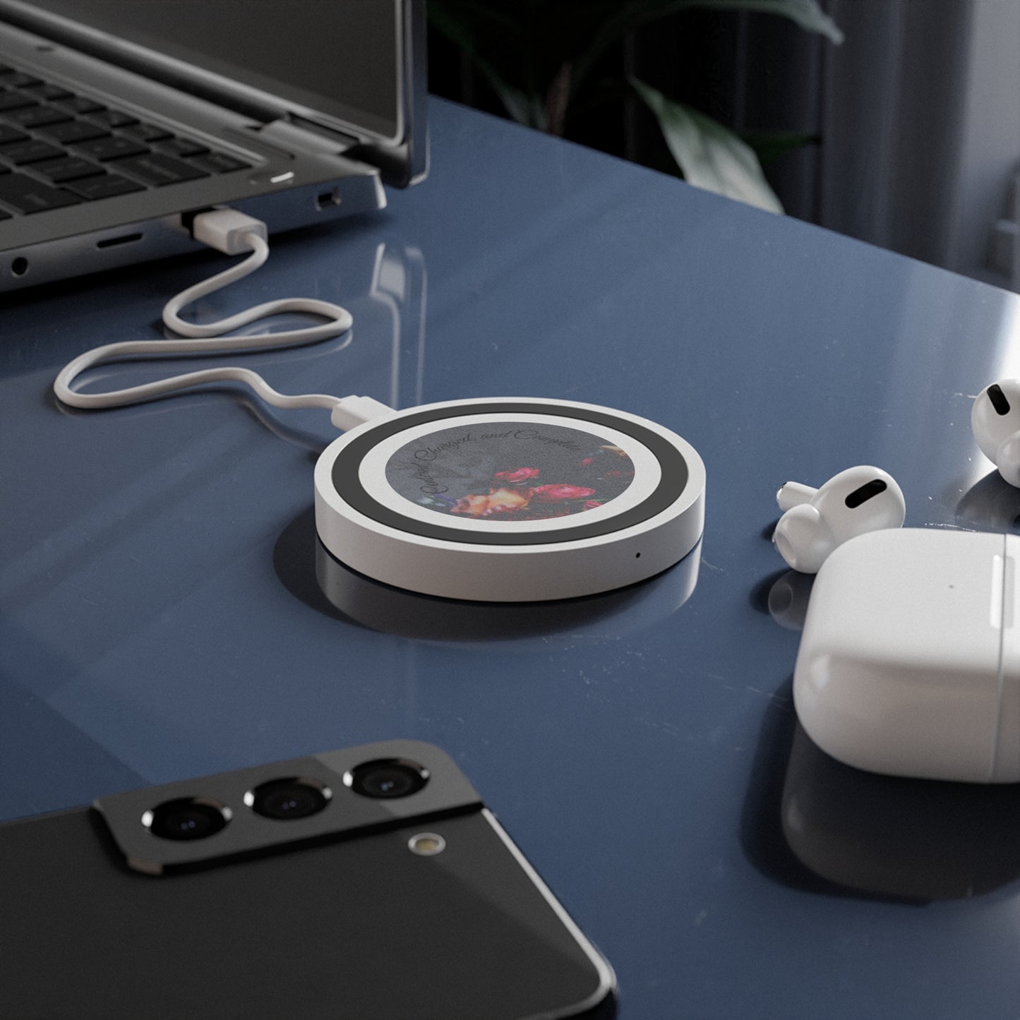 “Centered. Charged. Complete.” Wireless Charging Pad – Minimalist Engraved Tech Accessory for Daily Balance & Style