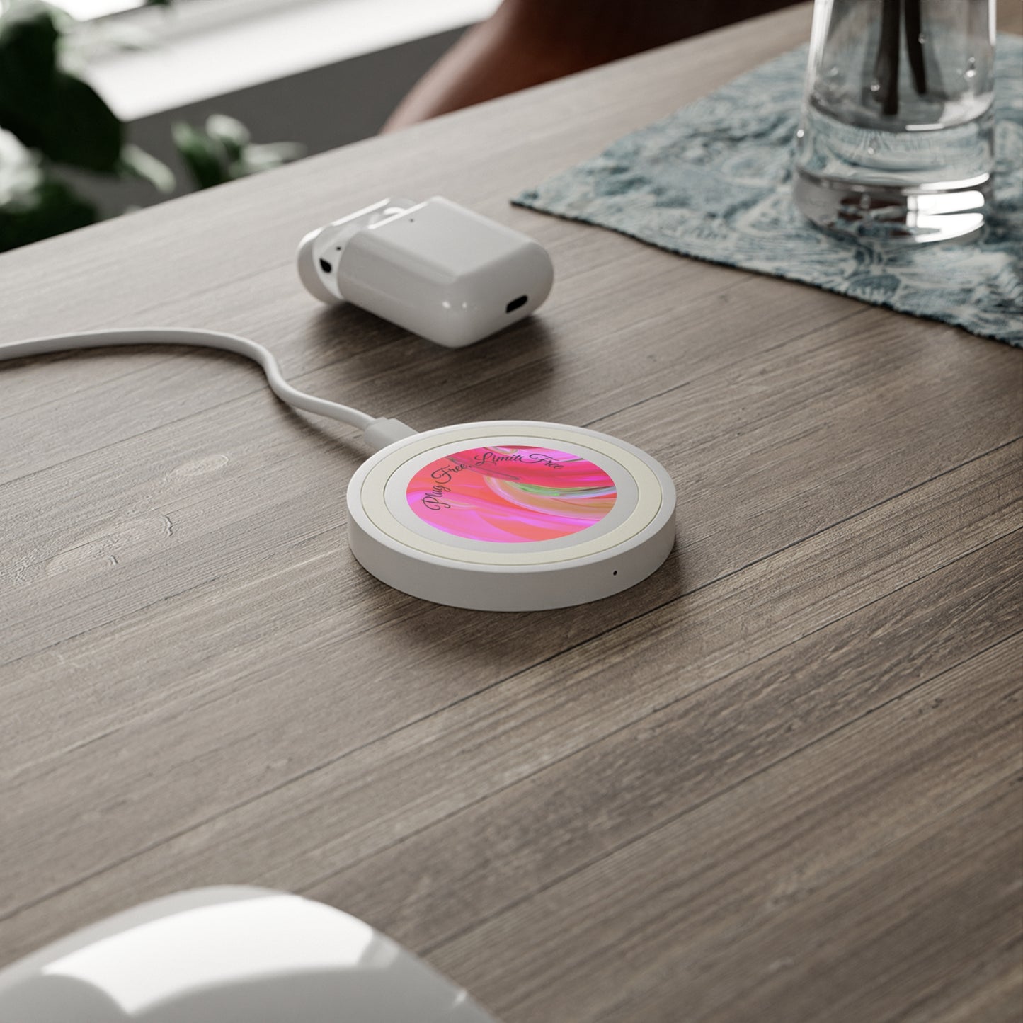 Wireless Charging Pad – “Plug-Free. Limit-Free.” | Minimalist Qi Charger, Inspirational Tech Gift, Sleek Desk & Home Office Accessory