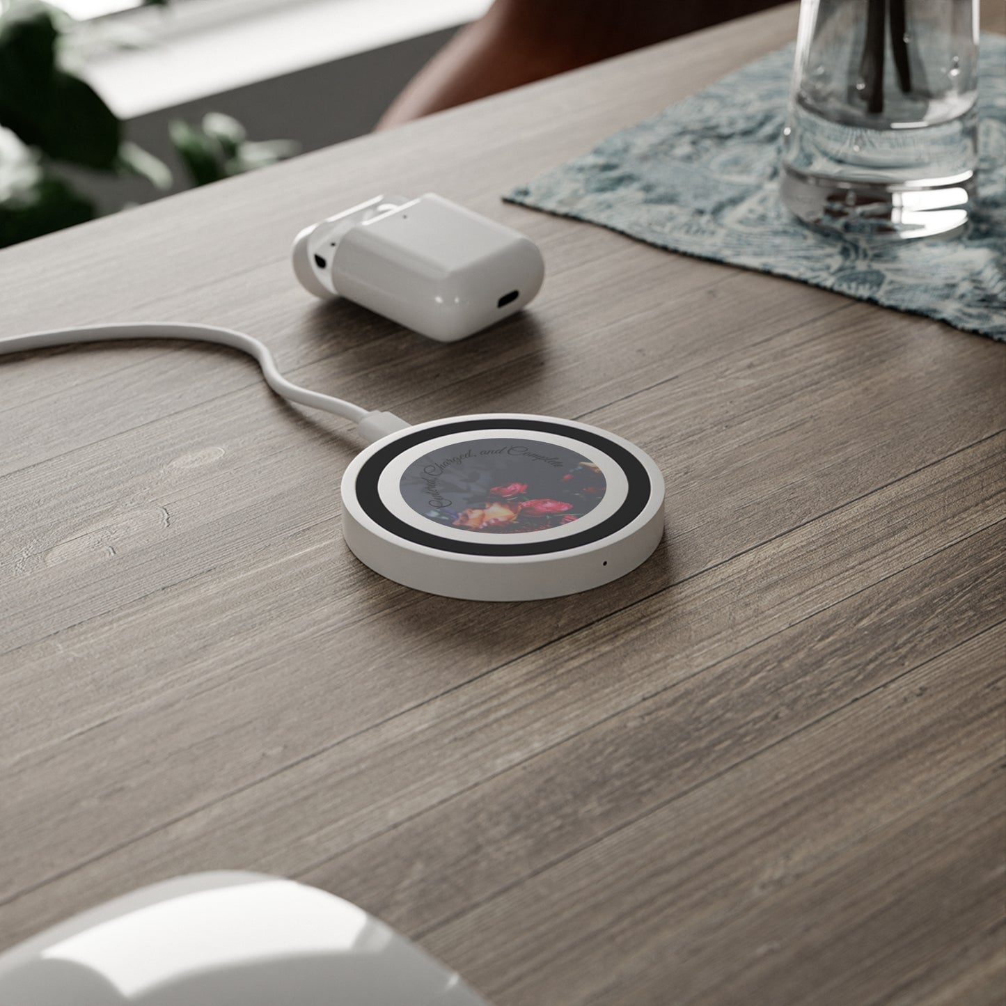 “Centered. Charged. Complete.” Wireless Charging Pad – Minimalist Engraved Tech Accessory for Daily Balance & Style