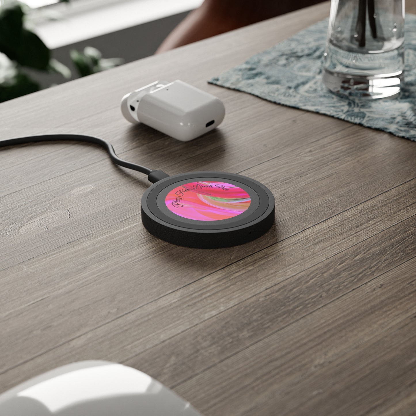 Wireless Charging Pad – “Plug-Free. Limit-Free.” | Minimalist Qi Charger, Inspirational Tech Gift, Sleek Desk & Home Office Accessory